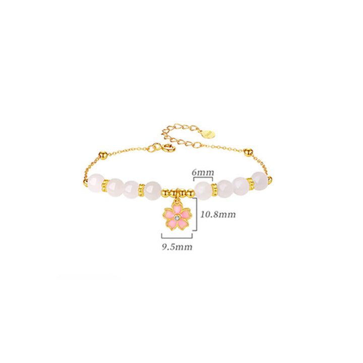 Buddha Stones 925 Sterling Silver Hetian White Jade Cherry Blossom Protection Bracelet - image 10