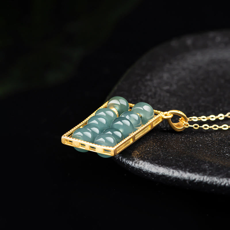 Buddha Stones Natural Jade Abacus Pattern Abundance Titanium Steel Chain Necklace Pendant - image 4