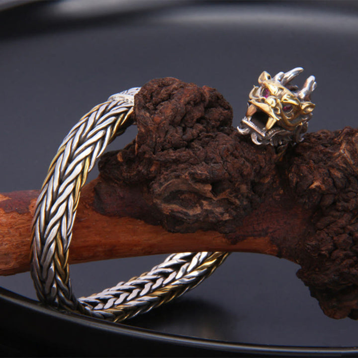 Buddha Stones 925 Sterling Silver Year Of The Dragon Auspicious Dragon Protection Metal Braided Design Bracelet - image 5