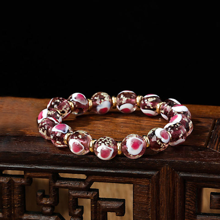 Buddha Stones Gold Swallowing Beast Family Pink Love Heart Luminous Fluorescent Liuli Glass Bead Bracelet - Purple - Simple Version - image 20