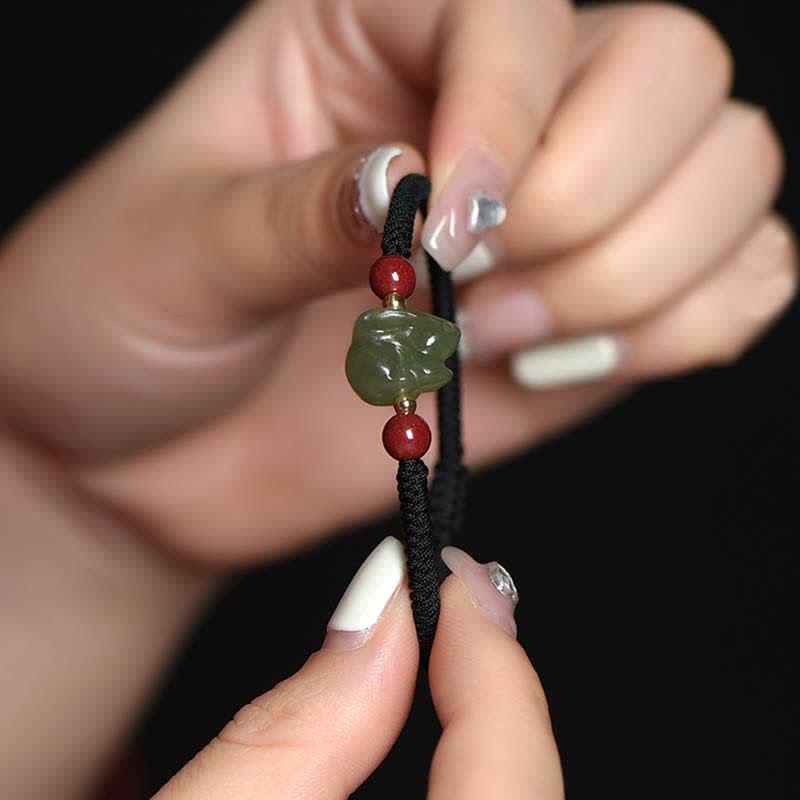 Year of the Rabbit Hetian Jade Bunny Cinnabar Beaded Abundance String Bracelet - image 10