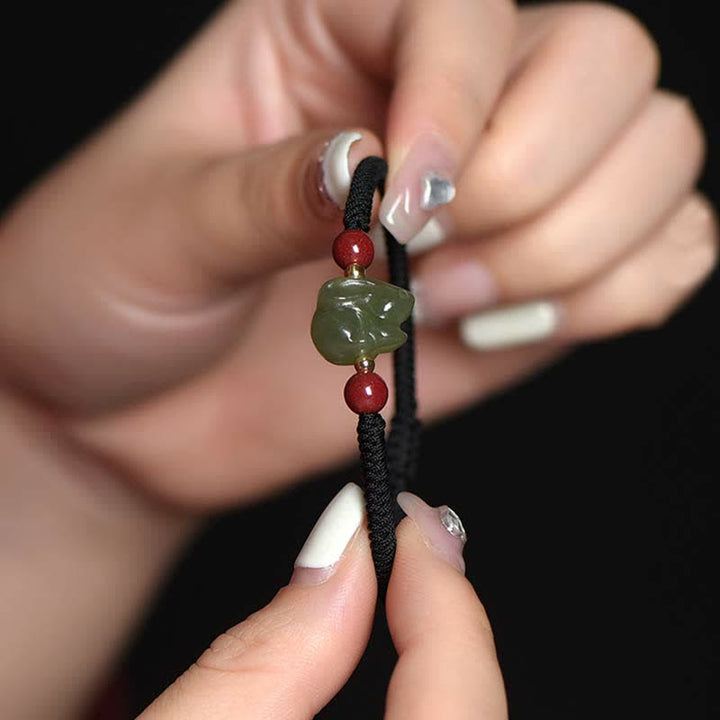 Year of the Rabbit Hetian Jade Bunny Cinnabar Beaded Abundance String Bracelet - image 10