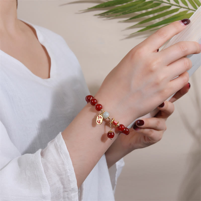 Buddha Stones Natural Red Agate Jade Confidence Fortune Blessing Charm Bracelet - image 3