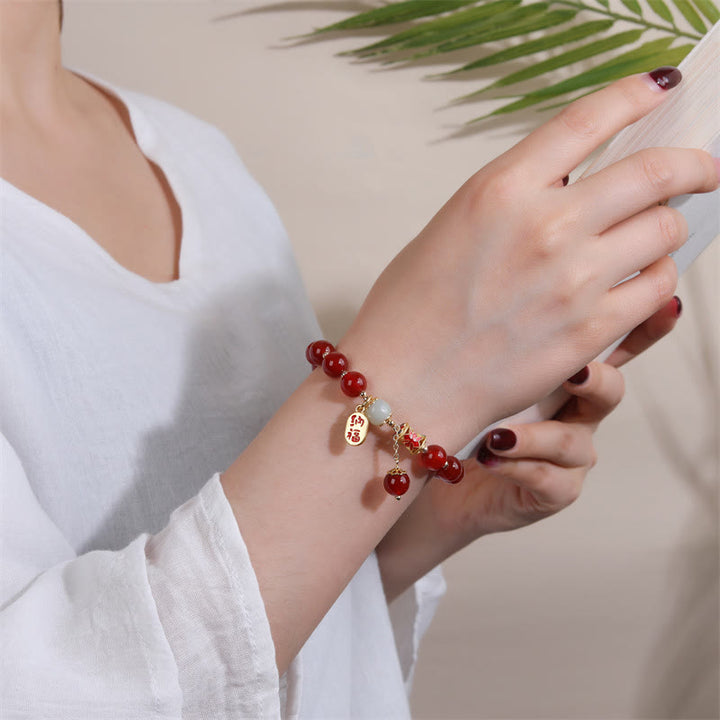Buddha Stones Natural Red Agate Jade Confidence Fortune Blessing Charm Bracelet - image 3