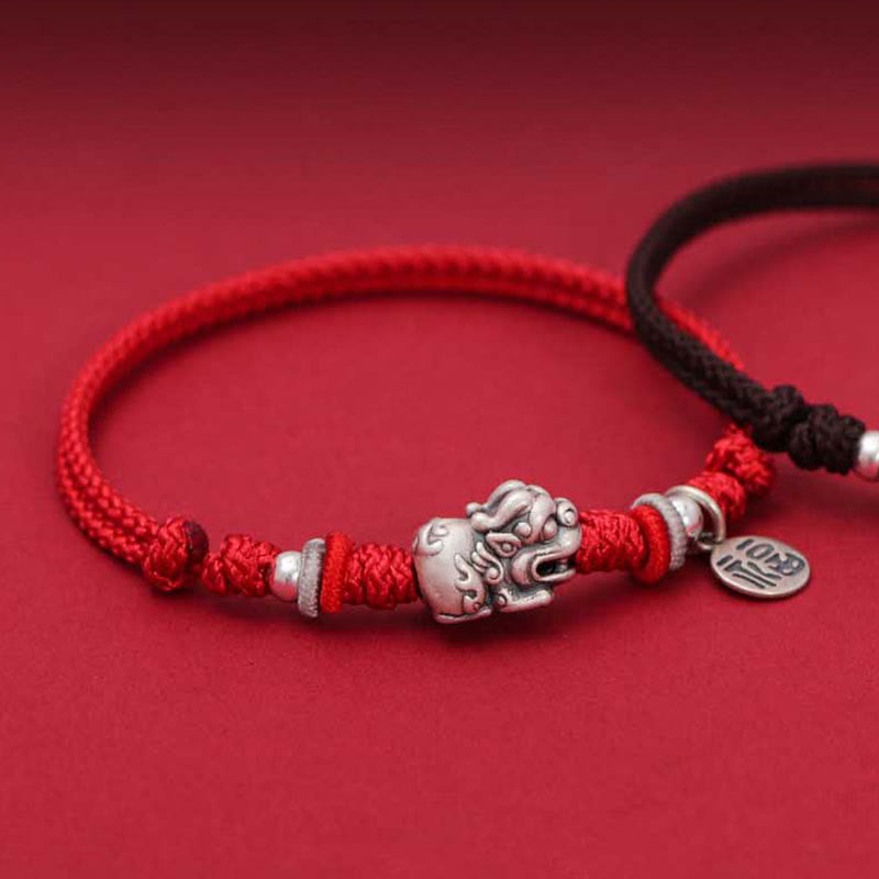 Buddha Stones 925 Sterling Silver PiXiu Fu Character Wealth Luck Handmade Braided Bracelet - image 2