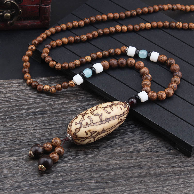 Buddha Stones Tibetan Wenge Wood Bodhi Seed Agate Elephant Protection Necklace Pendant - image 2