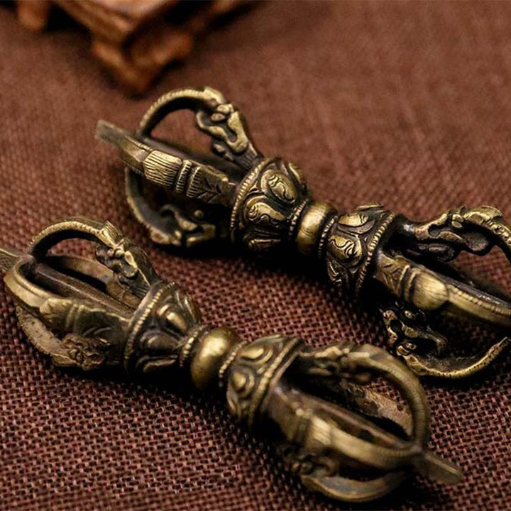 Buddha Stones Handmade Nepal Five Prong Three Prong Vajra Dorje Strength Copper Decoration - image 5