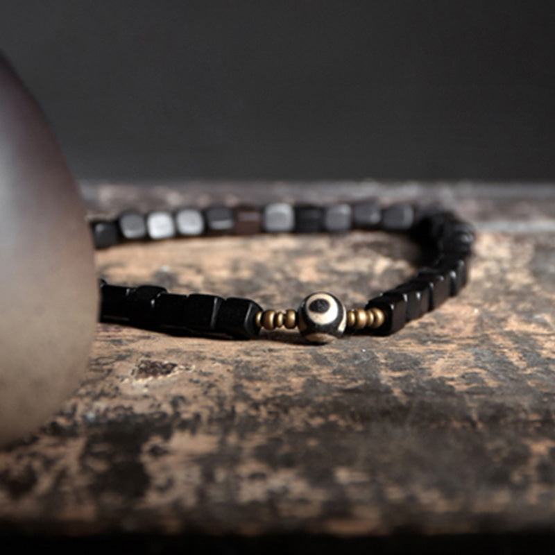 Buddha Stones Ebony Wood Dzi Bead Copper Peace Couple Bracelet - image 6