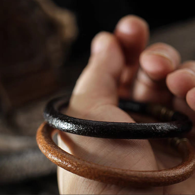 Buddha Stones Retro Leather Luck Healing Copper Magnetic Buckle Bracelet - image 16
