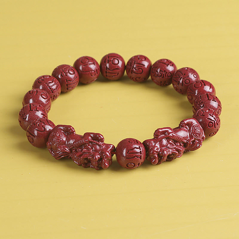 Buddha Stones Natural Double PiXiu Cinnabar Om Mani Padme Hum Wealth Luck Bead Bracelet - Pixiu Om Mani Padme Hum - 12mm - image 7