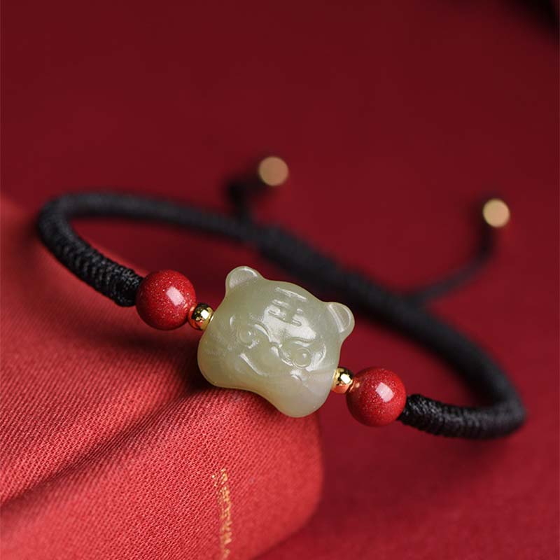 Buddha Stones Jade Cinnabar Lucky Tiger String Bracelet - Black (Wrist Circumference 14-20cm) - image 7