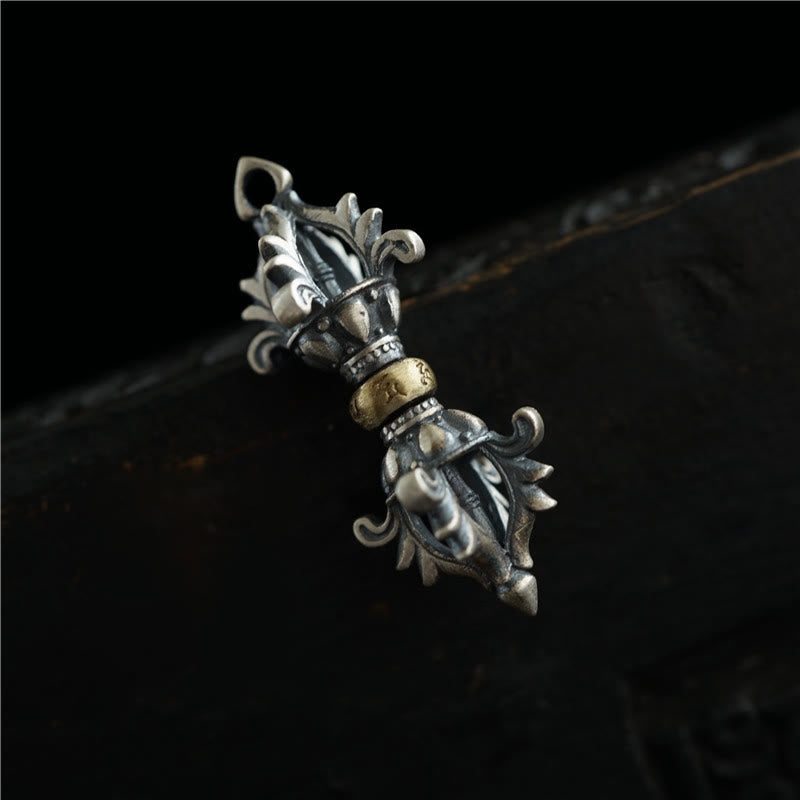 Buddha Stones 925 Sterling Silver Om Mani Padme Hum Dorje Vajra Engraved Strength Pendant Hanging Decoration - Dorje Pendant Only(14*35mm) - image 0