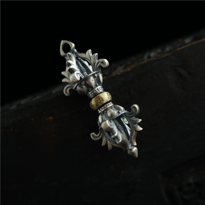 Buddha Stones 925 Sterling Silver Om Mani Padme Hum Dorje Vajra Engraved Strength Pendant Hanging Decoration - Dorje Pendant Only(14*35mm) - image 0