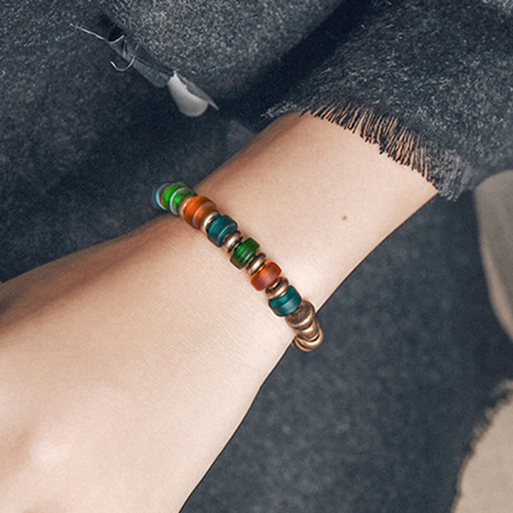 Buddha Stones Tibetan Colorful Glass Beads Copper Wealth Bracelet - image 7