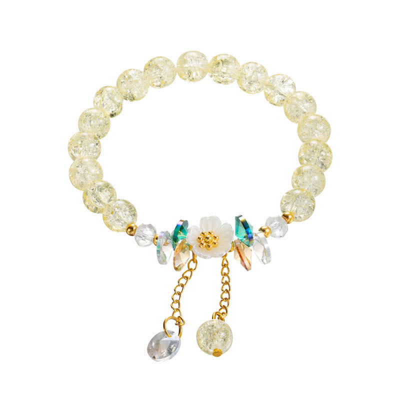 Buddha Stones Simple Design Flower Charm Glass Bead Bracelet - Yellow - image 19