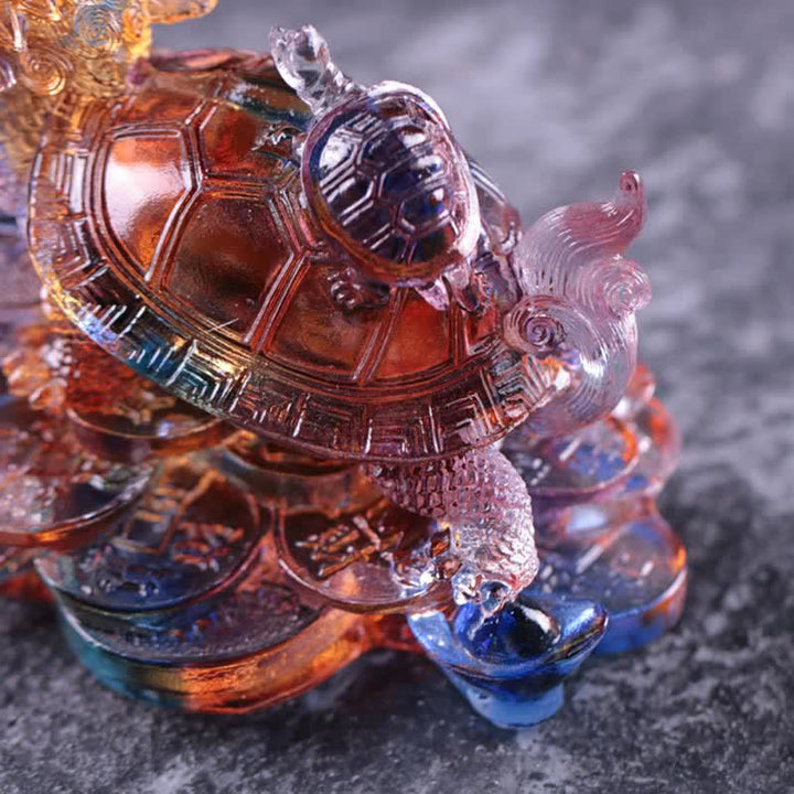 Buddha Stones Feng Shui Dragon Turtle Coins Handmade Liuli Crystal Luck Art Piece Home Office Decoration - image 12