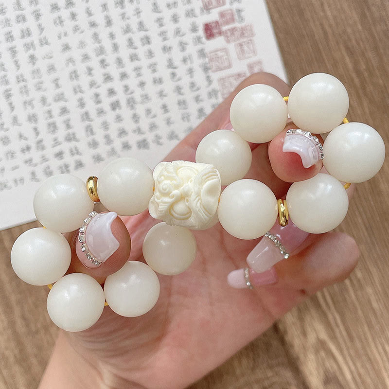 Buddha Stones Silver Sheen Obsidian Bodhi Seed Ivory Fruit Dancing Lion Protection Bracelet - image 10