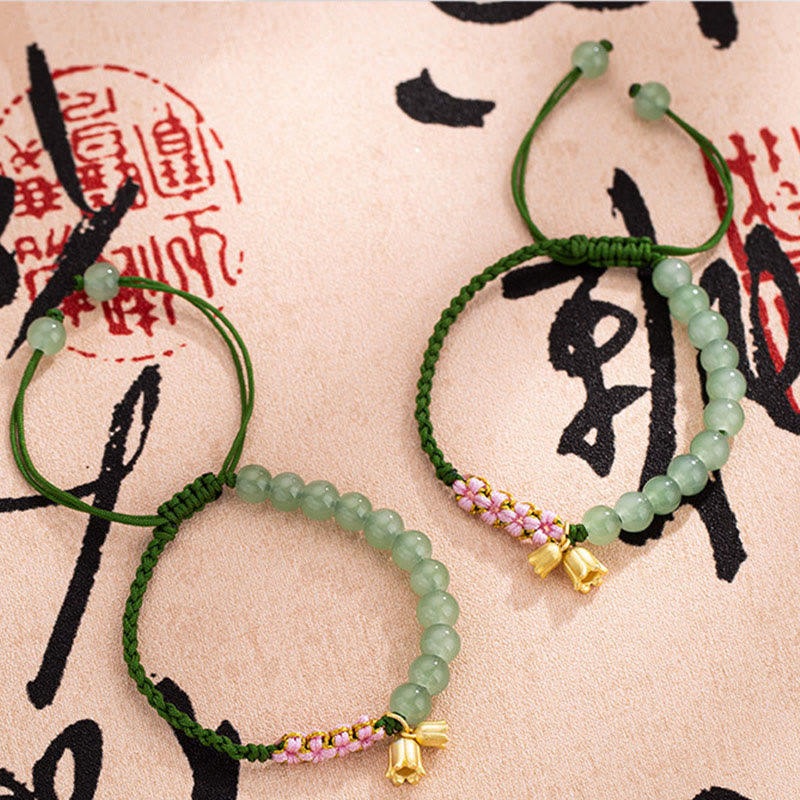 Buddha Stones Handmade Jade Bead Lily of the Valley Charm Luck Braided Bracelet - image 5