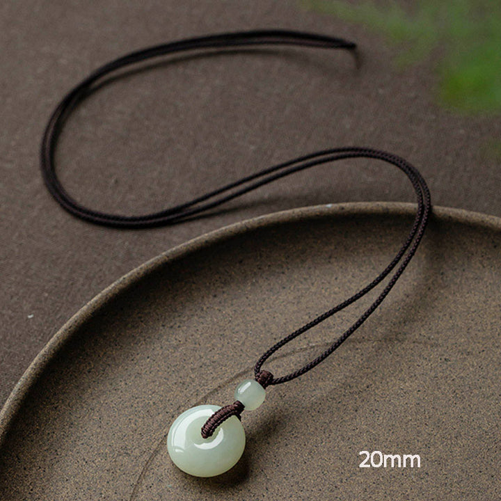 Buddha Stones Natural Round Jade Peace Buckle Luck Prosperity Necklace Pendant - Non-Adjustable String 64cm - 20mm - image 11
