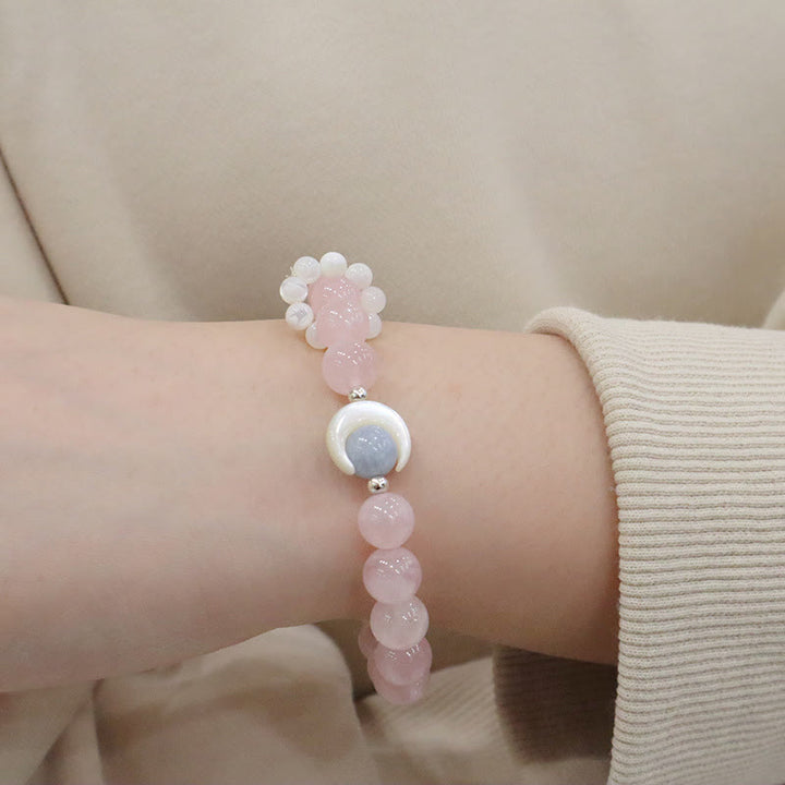 Buddha Stones 925 Sterling Silver Natural Amethyst Aquamarine Pink Crystal Cat's Eye Healing Crescent Moon Bracelet - image 15