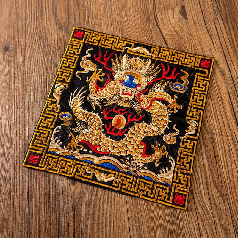 Buddha Stones Phoenix Dragon Kirin Embroidery Cup Mat Pad Tea Cup Coaster Kung Fu Tea Mat - Black Golden Dragon - image 23