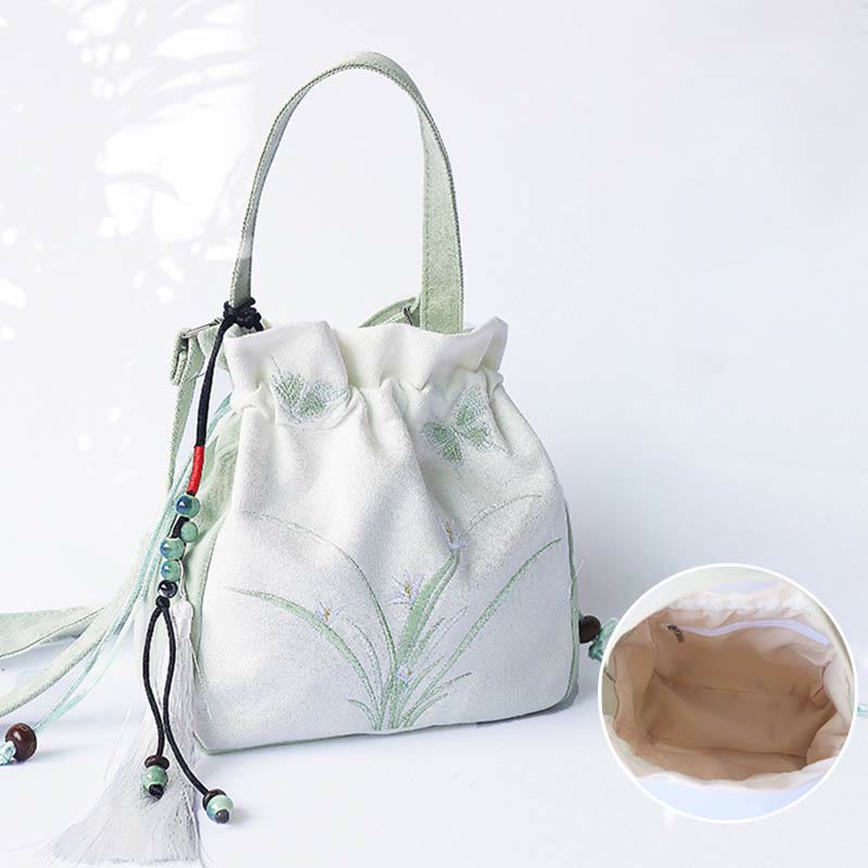 Buddha Stones Handmade Embroidered Flowers Canvas Tote Shoulder Bag Handbag - image 1