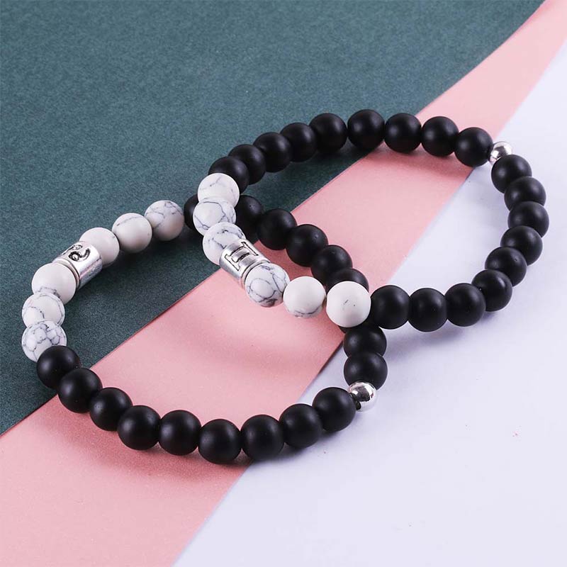 Buddha Stones 12 Constellations of the Zodiac Natural Frosted Stone White Turquoise Bead Fortune Bracelet - image 1