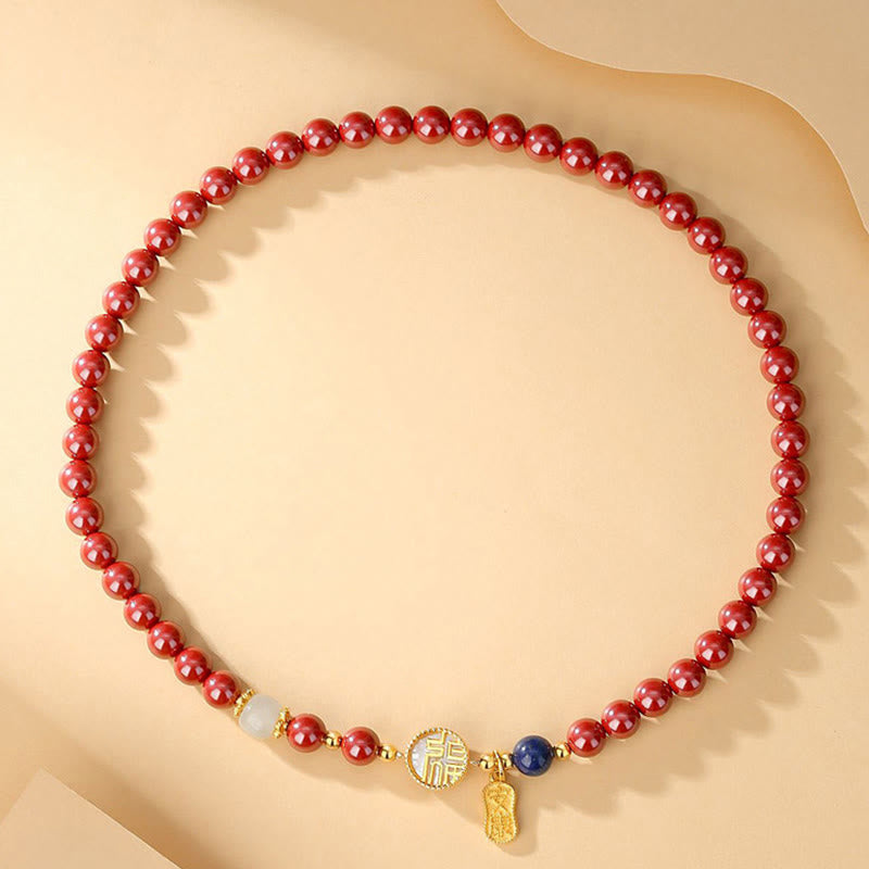 Buddha Stones 925 Sterling Silver Cinnabar Tridacna Stone Fu Character Double Wrap Blessing Bracelet - image 7