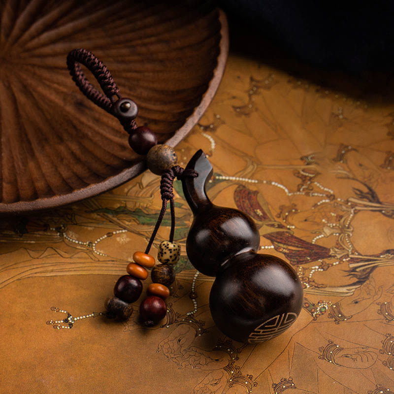 Tibetan Ebony Small Leaf Red Sandalwood Gourd Luck Protection Key Chain - image 2