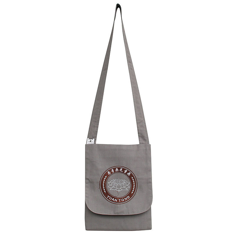 Lotus Embroidered Spiritual Mind Practice Cotton Shoulder Bag Crossbody Bag - Gray Lotus Spiritual Practice Shoulder Bag - image 5
