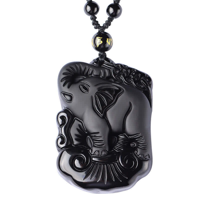 Black Obsidian Elephant Protection String Necklace Pendant Key Chain - image 11