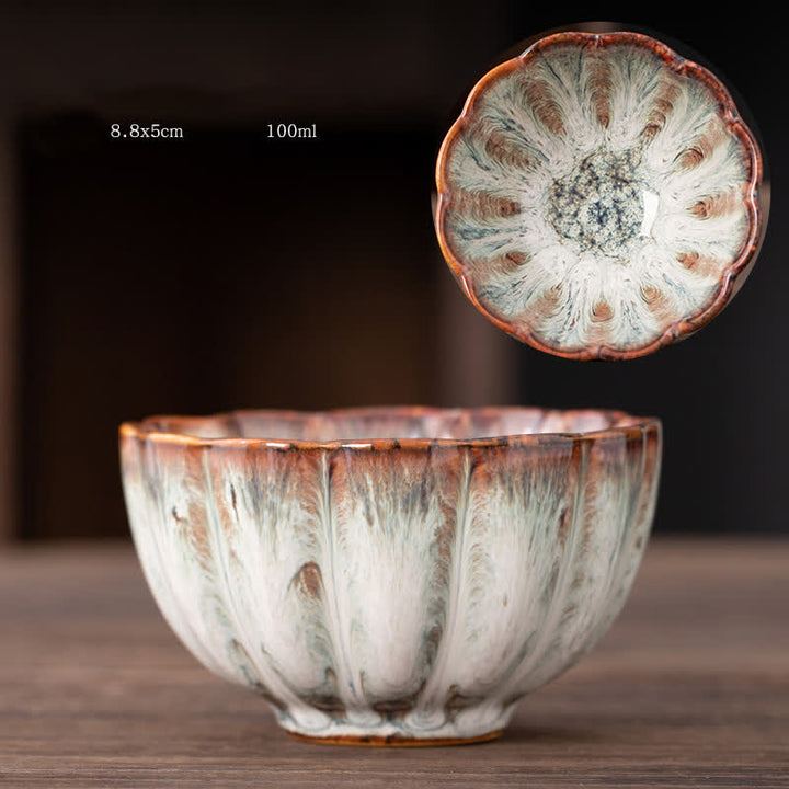 Buddha Stones Peach Blossom Pattern Ceramic Teacup Flower Tea Cups - Snow - image 14