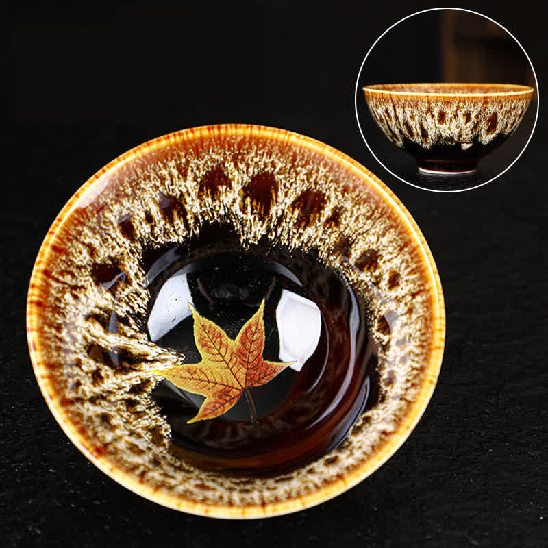 Buddha Stones Maple Leaf Colorful Ceramic Teacup Home Tea Cups - 9.5cm*4.5cm*110ml - White - image 10