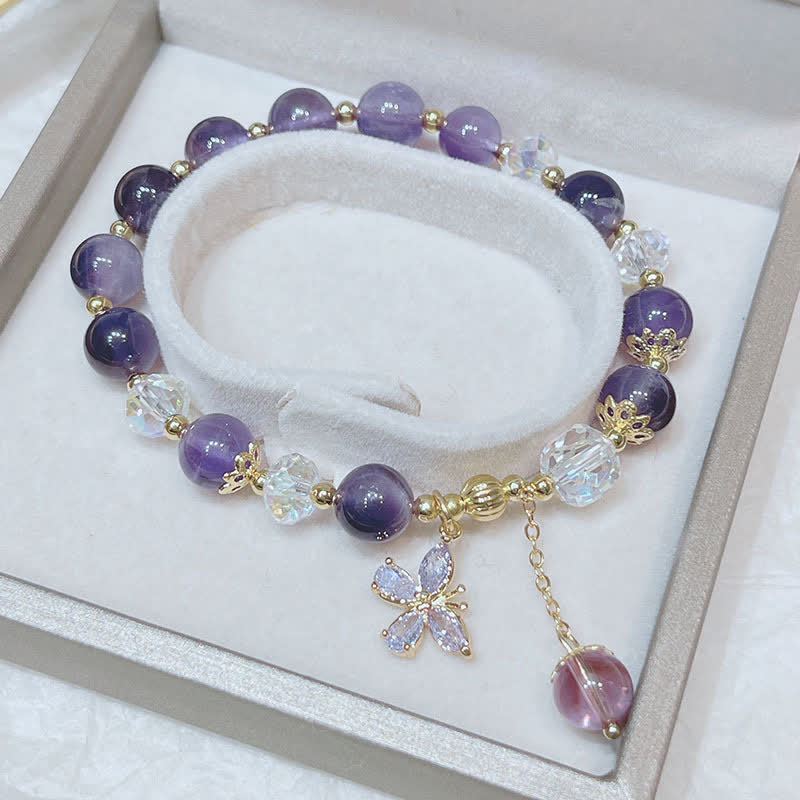 Buddha Stones Natural Amethyst Crystal Spiritual Butterfly Charm Bracelet - image 11
