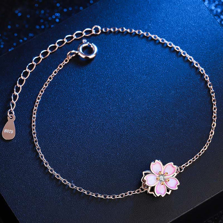 Buddha Stones 925 Sterling Silver Cherry Blossom Blessing Chain Bracelet Rotatable Ring - image 2