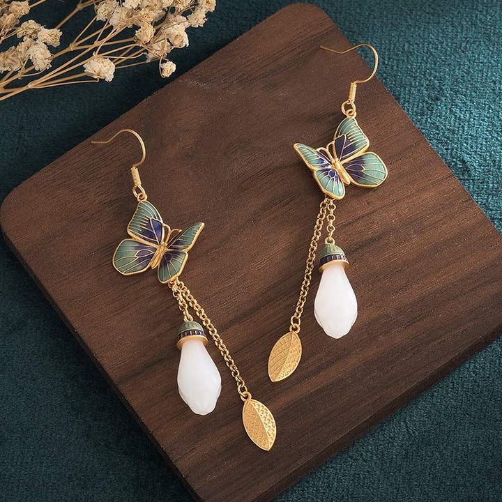 Buddha Stones FengShui White Jade Fortune Earrings - image 3