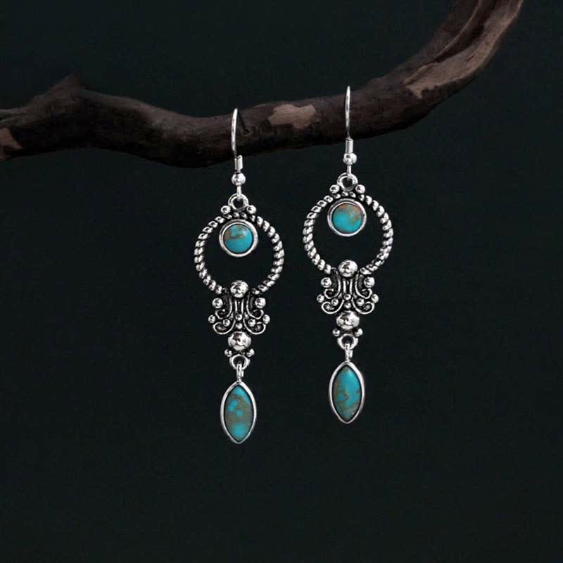 Buddha Stones 925 Sterling Silver Vintage Turquoise Waterdrop Pattern Balance Drop Dangle Earrings - 925 Sterling Silver Turquoise Earrings - image 0