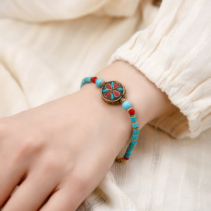 Buddha Stones Tibetan Turquoise Om Mani Padme Hum Protection Strength Bracelet - Water Drop - image 2
