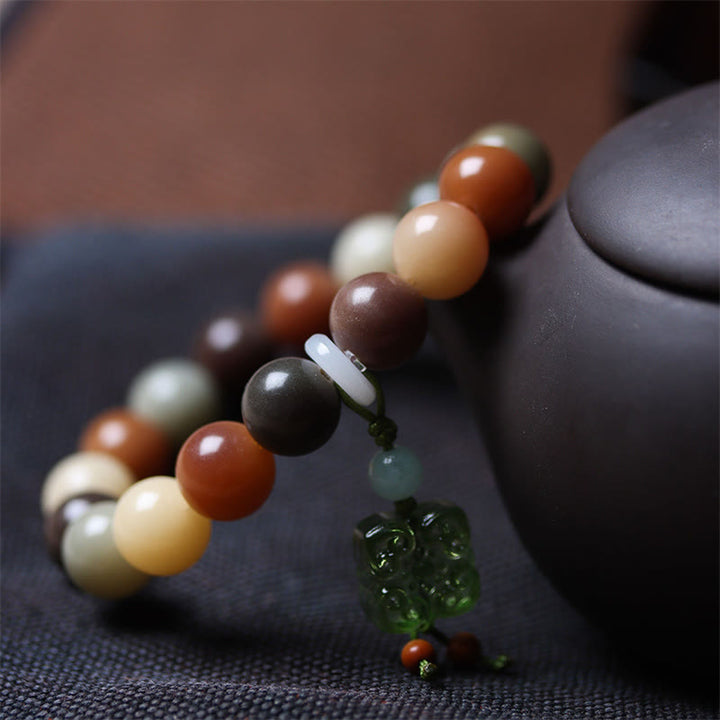 Buddha Stones Natural Multicolored Gradient Bodhi Seed Liuli Glass Charm Peace Bracelet - image 11