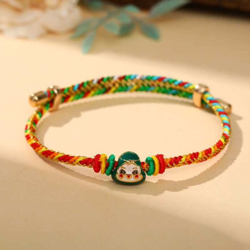 Buddha Stones Colorful Rope Zongzi Pattern Luck Handmade Child Adult Bracelet - Golden Colorful Rope-Single Zongzi(Green)(Wrist Circumference 12-20cm) - image 12