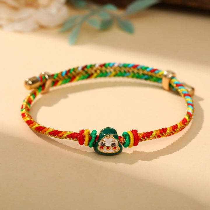 Buddha Stones Colorful Rope Zongzi Pattern Luck Handmade Child Adult Bracelet - Golden Colorful Rope-Single Zongzi(Green)(Wrist Circumference 12-20cm) - image 12