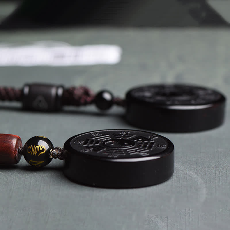 Buddha Stones Black Obsidian Bagua Yin Yang Strength Necklace Pendant - image 3