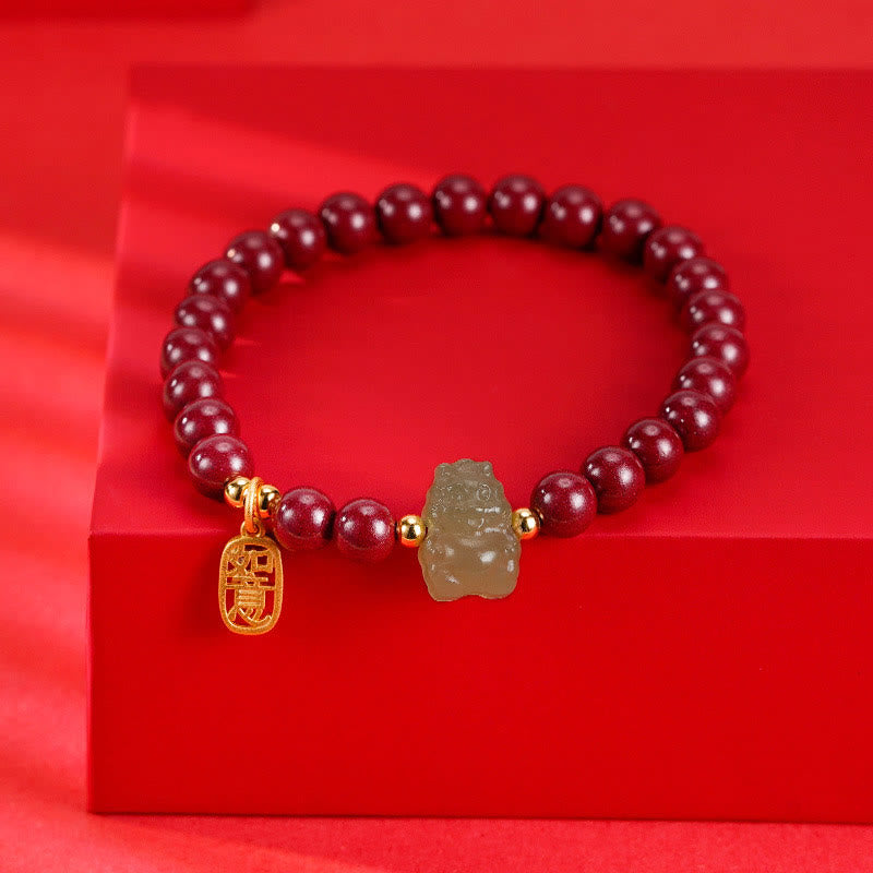 Buddha Stones 925 Sterling Silver Year of the Dragon Natural Cinnabar Hetian Jade Dragon Fu Character Ruyi As One Wishes Charm Blessing Bracelet - Cinnabar(Wrist Circumference 14-16cm) - Ruyi(As One Wishes) Charm - image 13