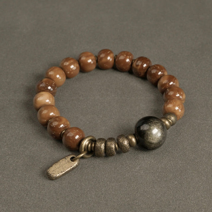 Buddha Stones Kuka Seed Tiger Eye Gold Sheen Obsidian Copper Wealth Luck Bracelet - Kuka Seed&Gold Sheen Obsidian - 17-17.5cm - image 6