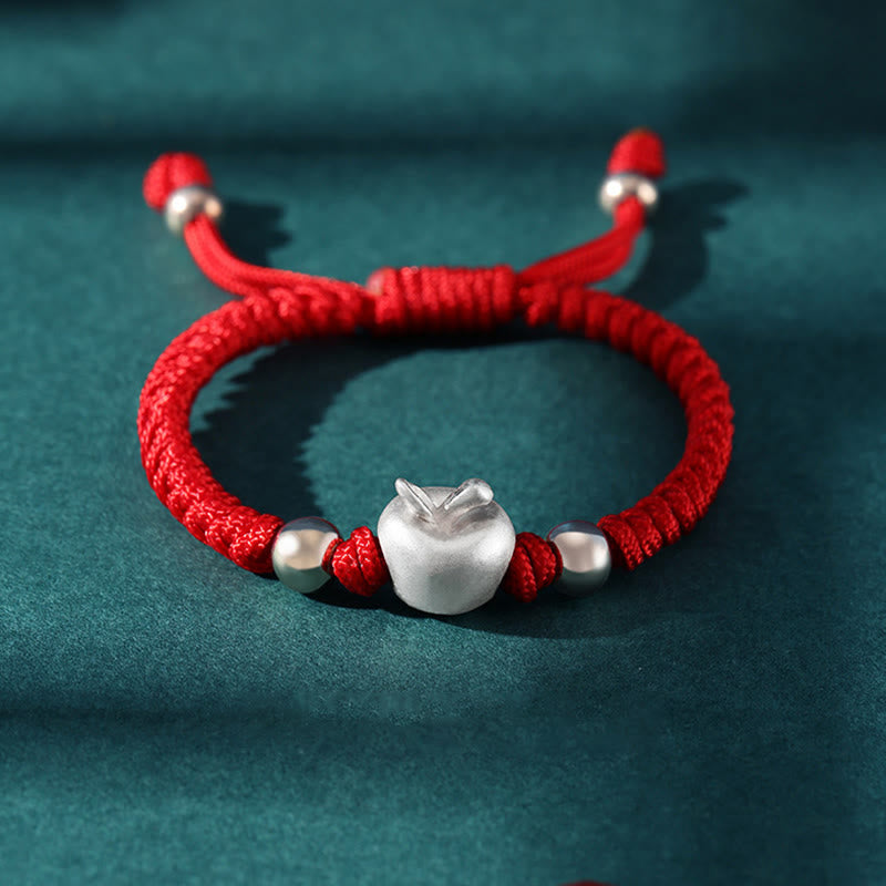 Buddha Stones 999 Sterling Silver Apple Red Multicolored Rope Luck Protection Handcrafted Kids Bracelet - 999 Sterling Silver Apple - Red Rope(Bracelet Size 12+4cm) - image 7