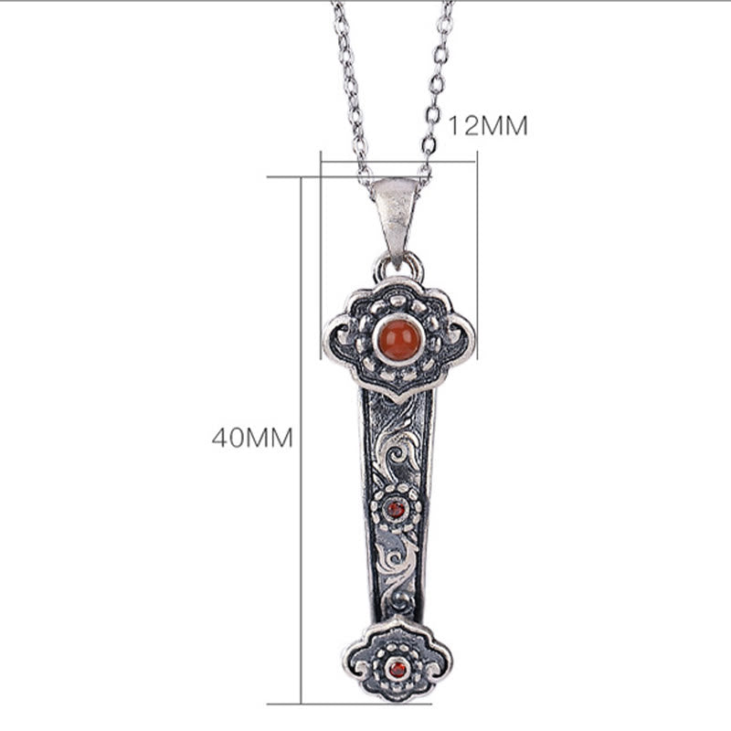 Buddha Stones 925 Sterling Silver Red Agate Cyan Jade Auspicious Clouds Ruyi Handle Blessing Necklace Pendant - image 5