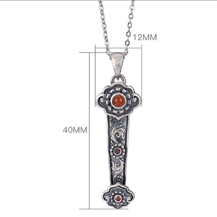 Buddha Stones 925 Sterling Silver Red Agate Cyan Jade Auspicious Clouds Ruyi Handle Blessing Necklace Pendant - image 5