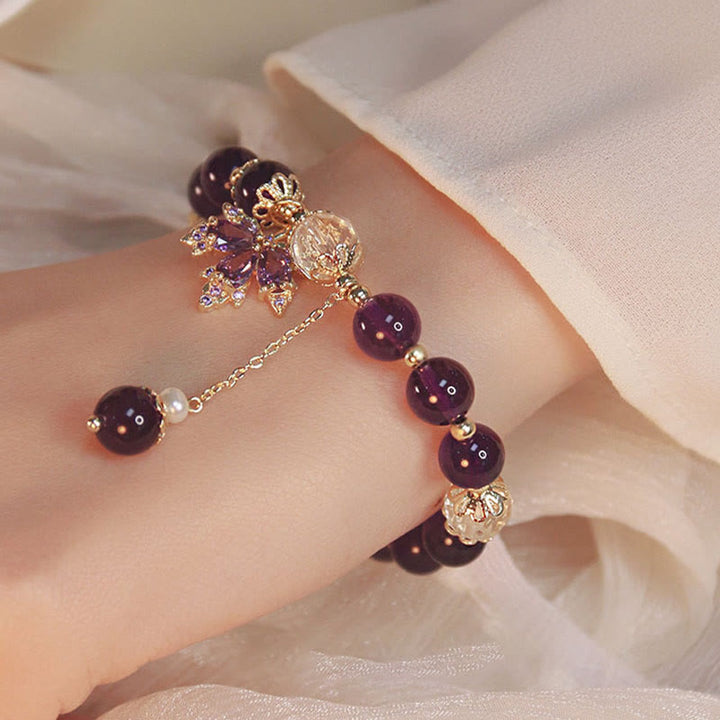 Buddha Stones 14k Gold Plated Natural Amethyst Healing Maple Leaf Charm Bracelet - image 4