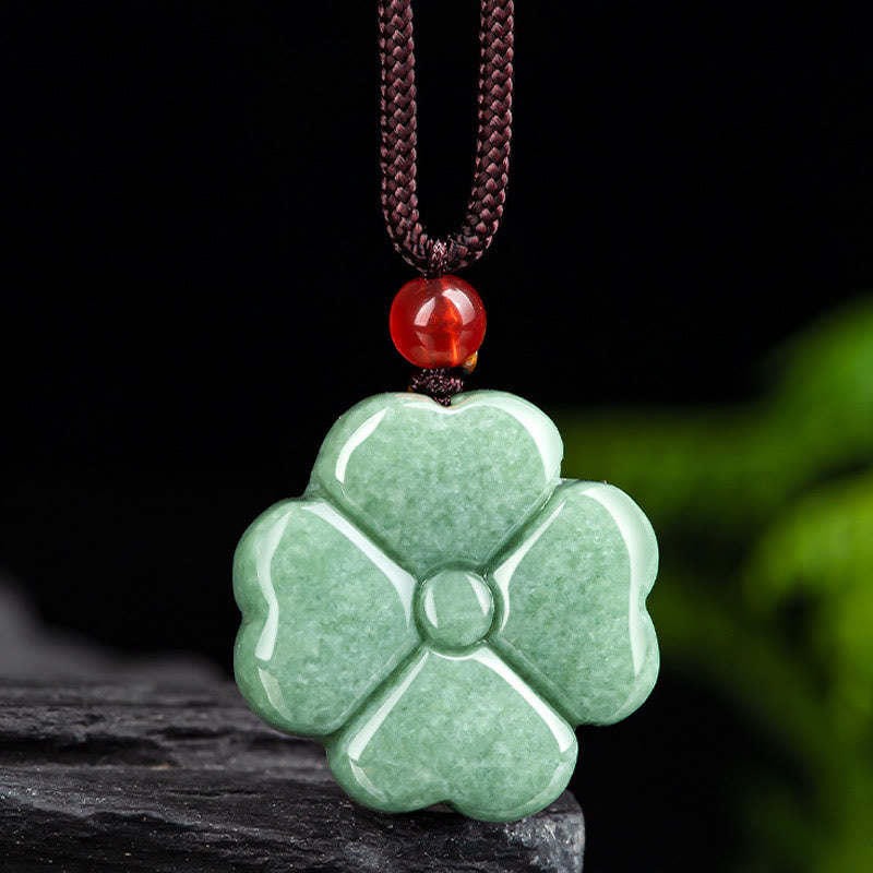 Buddha Stones Natural Lucky Four Leaf Clover Jade Prosperity Necklace Pendant - image 4