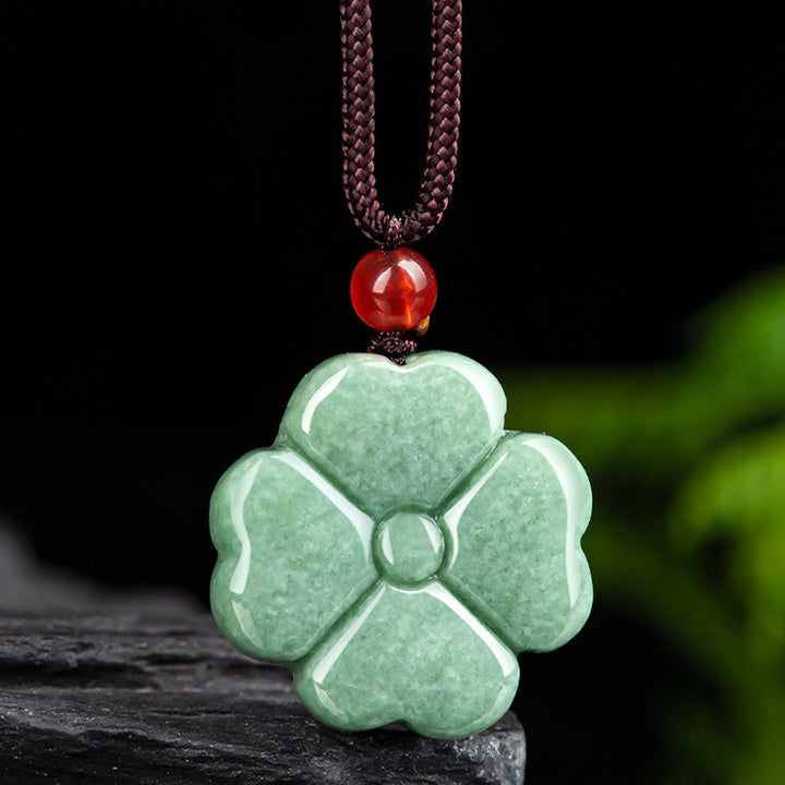 Buddha Stones Natural Lucky Four Leaf Clover Jade Prosperity Necklace Pendant - image 4